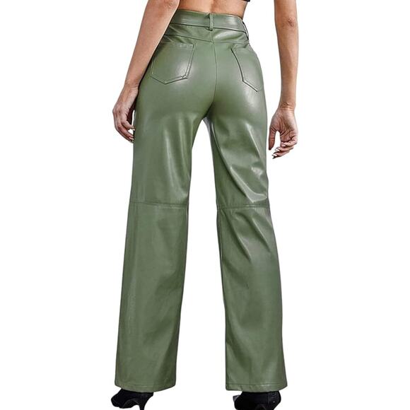 Faux Leather Pants Size XXS Petite Olive Green - Picture 4 of 11